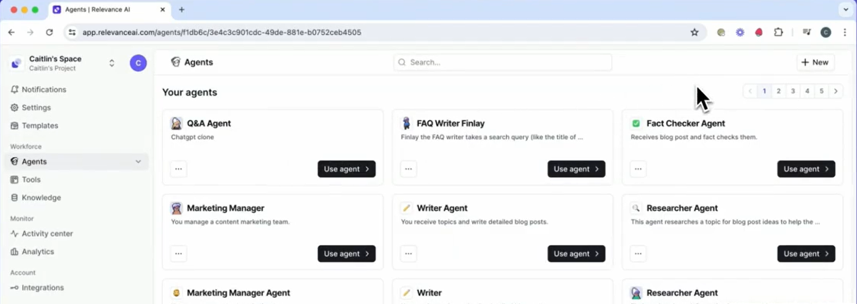 Relevance AI Agent setup showing a configured AI worker