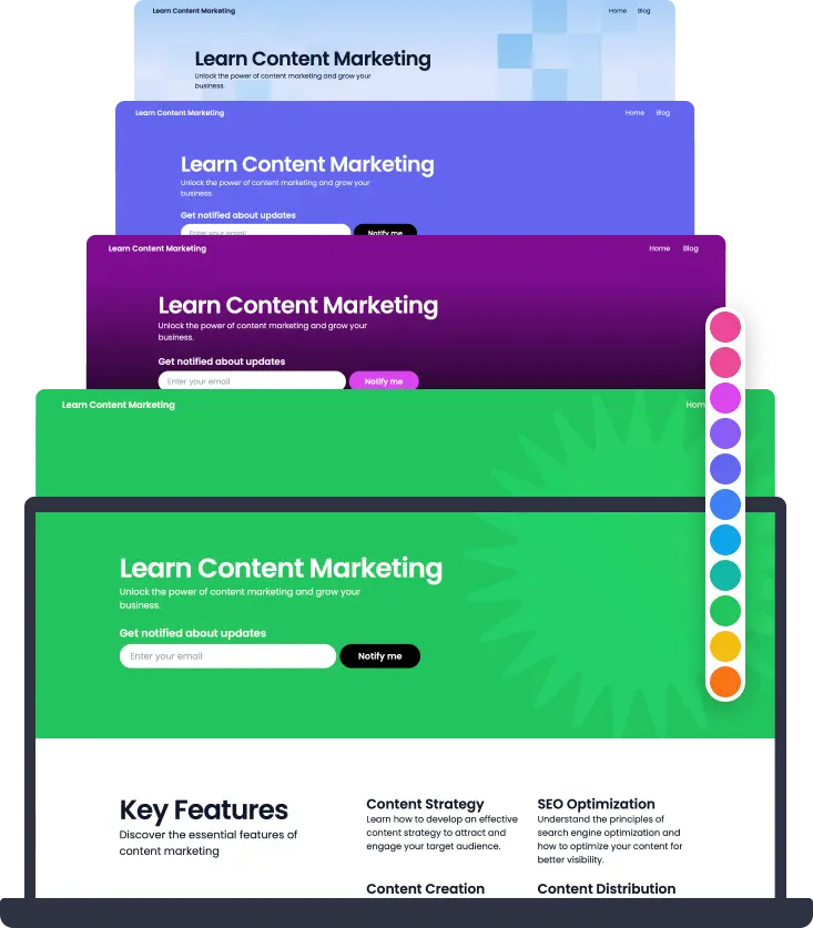 Examples of 60sec.site theme and color variations